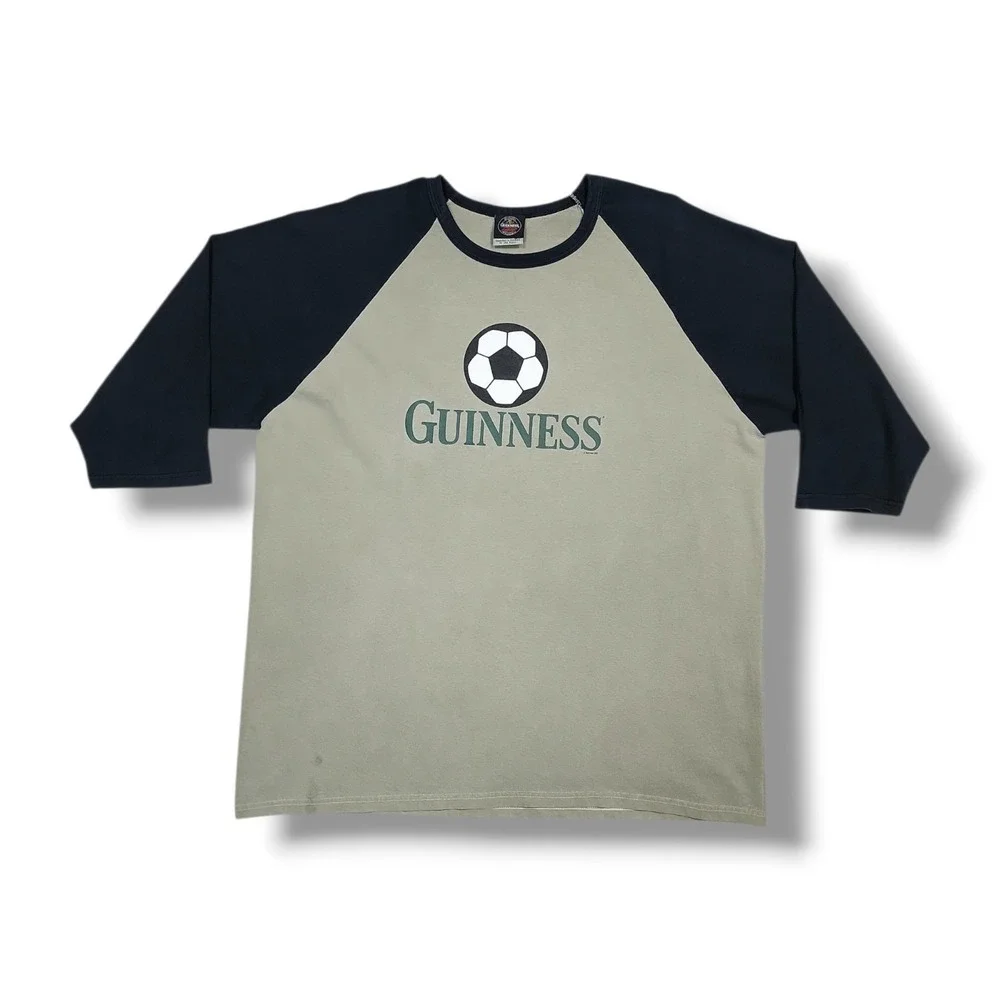 Guinness Official Merchandise Soccer Logo 3/4 Sleeve Olive/Black T-Shirt Mens XL
